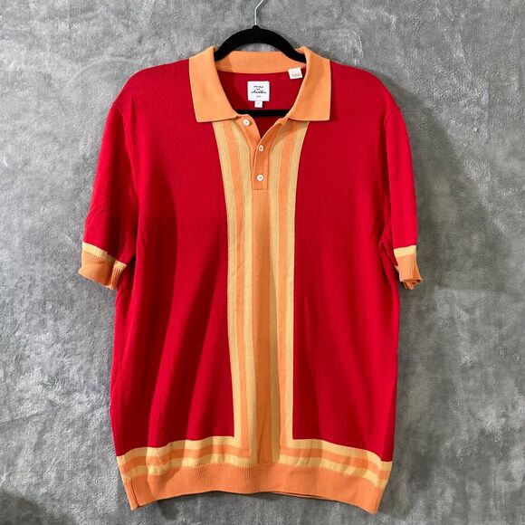 Max 'n Chester Knit Polo Shirt Men's L Red Striped Cotton/modal  Casual - Picture 1 of 7